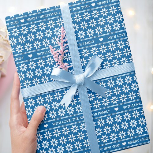 Traditional Fair Isle Star Christmas Custom Blue Wrapping Paper