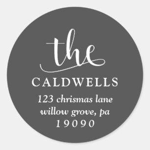 Traditional Family Calligraphy Gray Return Address Classic Round Sticker