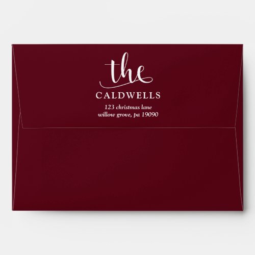 Traditional Family Calligraphy Red Christmas Card Envelope