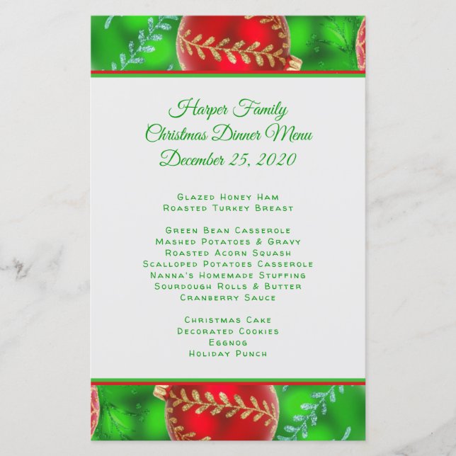 Traditional Family Christmas Dinner Menu Template (Front)