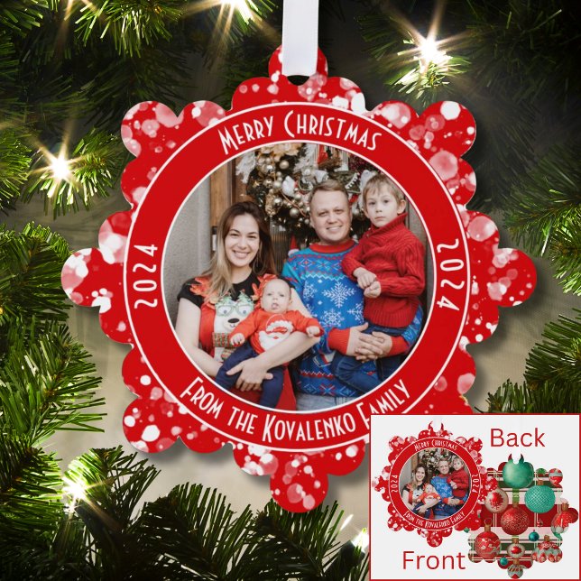 Traditional Family Photo Red Green Plaid Holiday Ornament Card (Creator Uploaded)