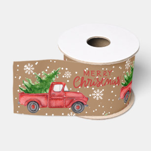 Traditional  Farm  Red Truck Merry Christmas  Grosgrain Ribbon