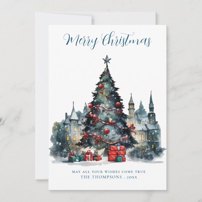 Traditional Festive scene Merry Christmas Holiday Card (Front)