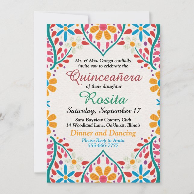 Traditional Fiesta Spanish Border Quinceanera Invitation (Front)