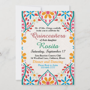 Traditional Fiesta Spanish Border Quinceanera Invitation