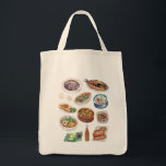Traditional Filipino Food in Watercolor Pinoy Tote Bag<br><div class="desc">Get your Pinoy pride on with this tee featuring watercolor illustrations of popular traditional Filipino food like adobo, dinuguan, lechon kawali, bangus, sinigang, bulalo, kare-kare, green mangoes with bagoong, etc. A bottle of lechon sarsa is thrown in for good measure. Original illustrations by Cynthia Arre -- see process photos on...</div>
