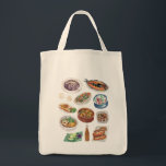 Traditional Filipino Food in Watercolor Pinoy Tote Bag<br><div class="desc">Get your Pinoy pride on with this tee featuring watercolor illustrations of popular traditional Filipino food like adobo, dinuguan, lechon kawali, bangus, sinigang, bulalo, kare-kare, green mangoes with bagoong, etc. A bottle of lechon sarsa is thrown in for good measure. Original illustrations by Cynthia Arre -- see process photos on...</div>