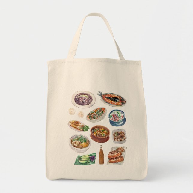 Traditional Filipino Food in Watercolor Pinoy Tote Bag (Front)