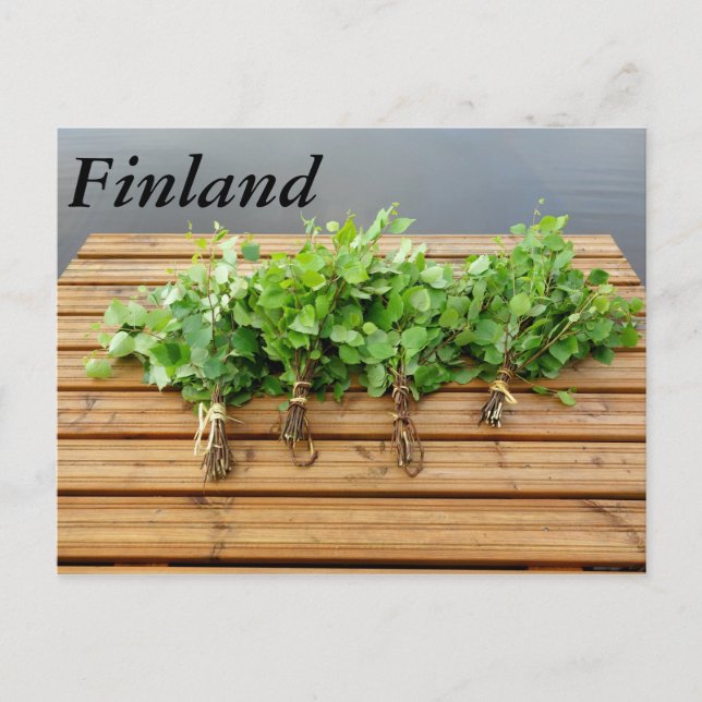 Traditional Finnish bath whisks on a jetty Postcard (Front)