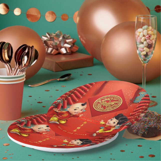 Traditional firecrackers Chinese Horse Year PPP Paper Plates (Multi)