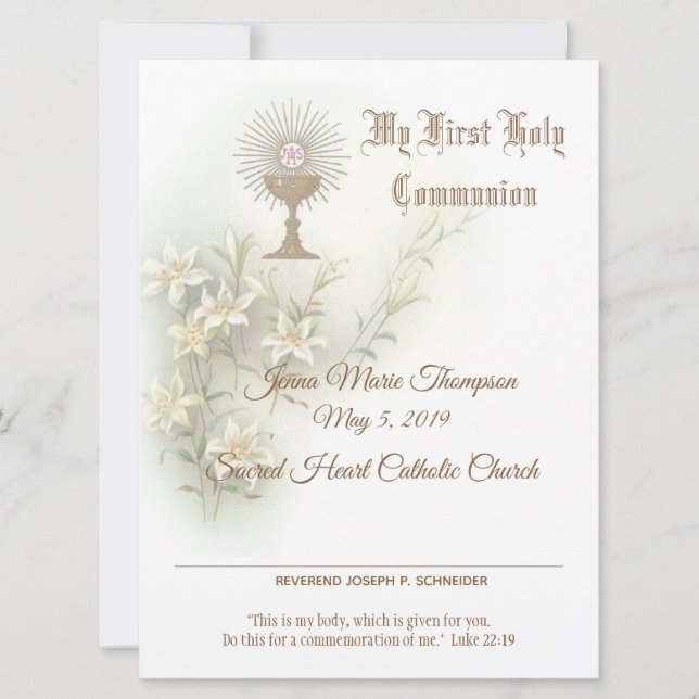 Traditional First Holy Communion Certificate Holiday Card (Front)