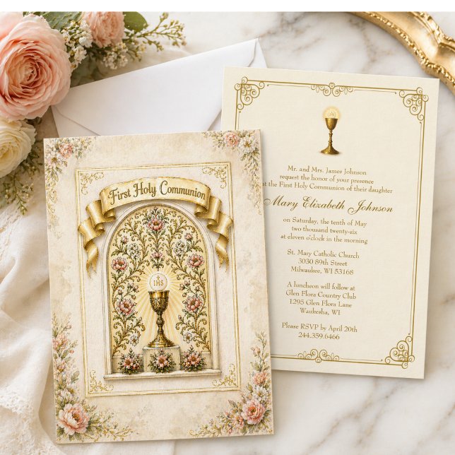 Traditional First Holy Communion Chalice Invitation (Creator Uploaded)