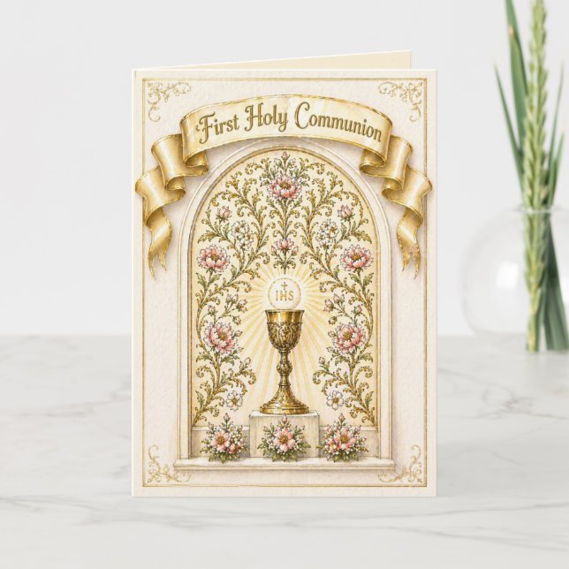 Traditional First Holy Communion Eucharist Holiday Card (Front)