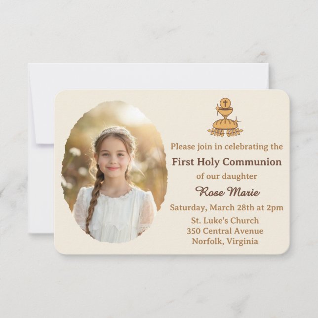 Traditional First Holy Communion Photo Invitation (Front)
