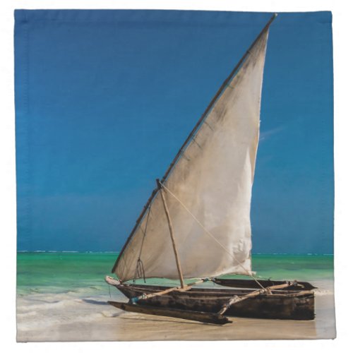 Traditional fishing boat on the beach cloth napkin