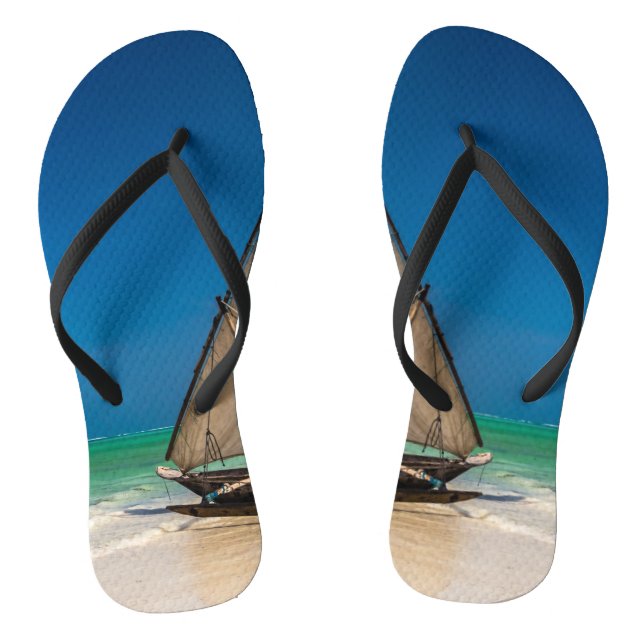 Traditional fishing boat on the beach flip flops (Footbed)