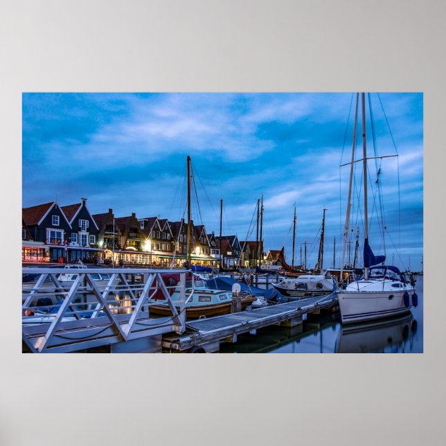 Traditional fishing town night scene poster (Front)