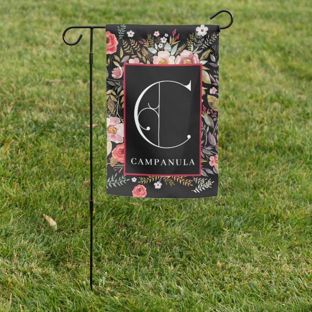 Traditional Floral Background, Scroll Monogram C Garden Flag (In SItu)