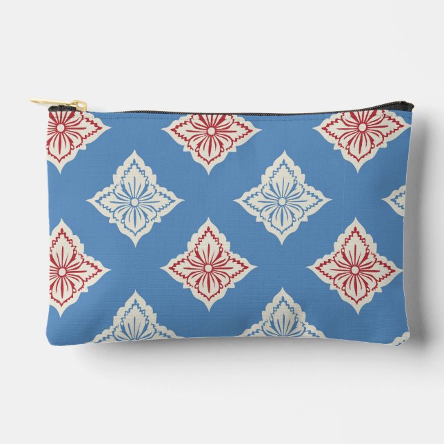 Traditional Floral Block Print Pattern Accessory Pouch (Front)