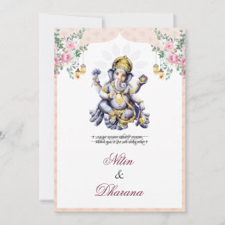 Traditional Floral Ganesha Indian Wedding Card