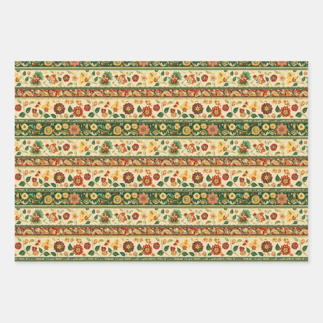 Traditional Floral Indian Wrapping Paper Sheets (Front)