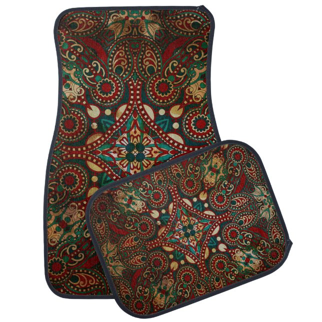 Traditional Floral Paisley Bandanna Grunge Car Floor Mat (Set)