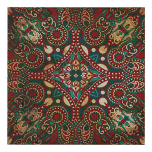 Traditional Floral Paisley Bandanna Grunge Faux Canvas Print