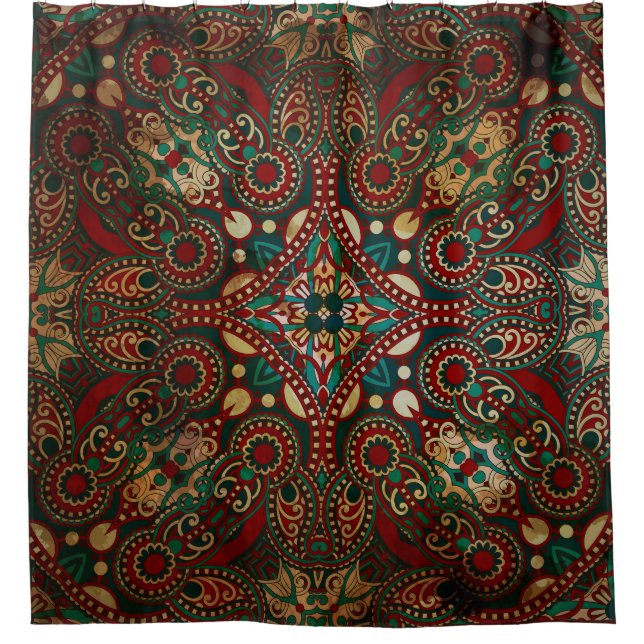 Traditional Floral Paisley Bandanna Grunge Shower Curtain (Front)