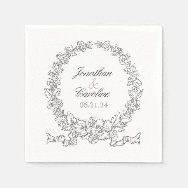 Traditional Floral Wreath | Versailles Silver Grey Napkins (Front)