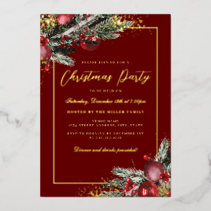 Traditional Foliage Frame Christmas Party Foil Invitation