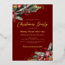 Traditional Foliage Gold Sparkle Christmas Party Foil Invitation