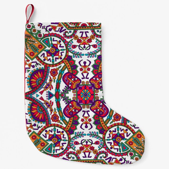 Traditional Folk Art Designart,ethnic,background,c Small Christmas Stocking (Front)