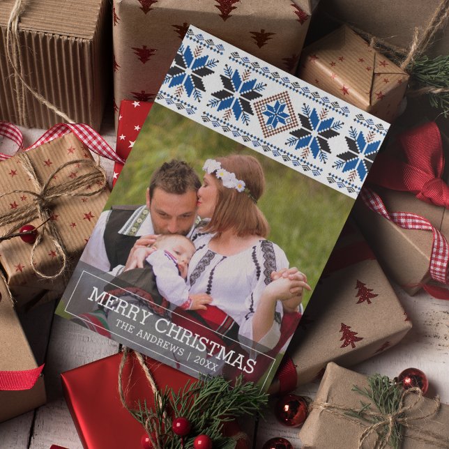 Traditional Folk Art Nordic Christmas Photo Holiday Card (Creator Uploaded)