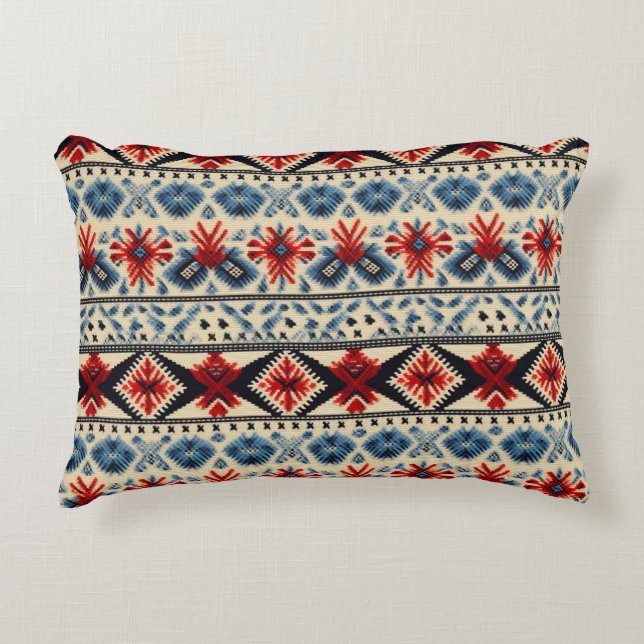 Traditional Folk Embroidery Stripe  Pattern Accent Pillow (Front)