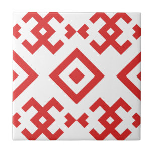 Traditional folk-inspired motif symmetrical geomet ceramic tile
