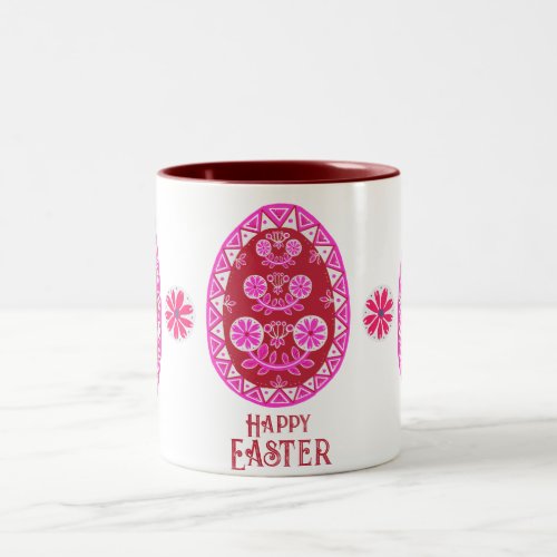 Traditional Folk Pink Pysanka Easter Egg Two_Tone Coffee Mug