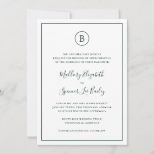 Traditional Forest Green All In One Wedding Invitation