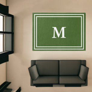 Traditional Forest Green and White Monogram Rug