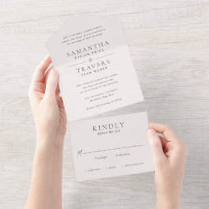 Traditional Forest Green Elegant Wedding All In One Invitation