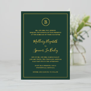 Traditional Forest Green Elegant Wedding Foil Invitation