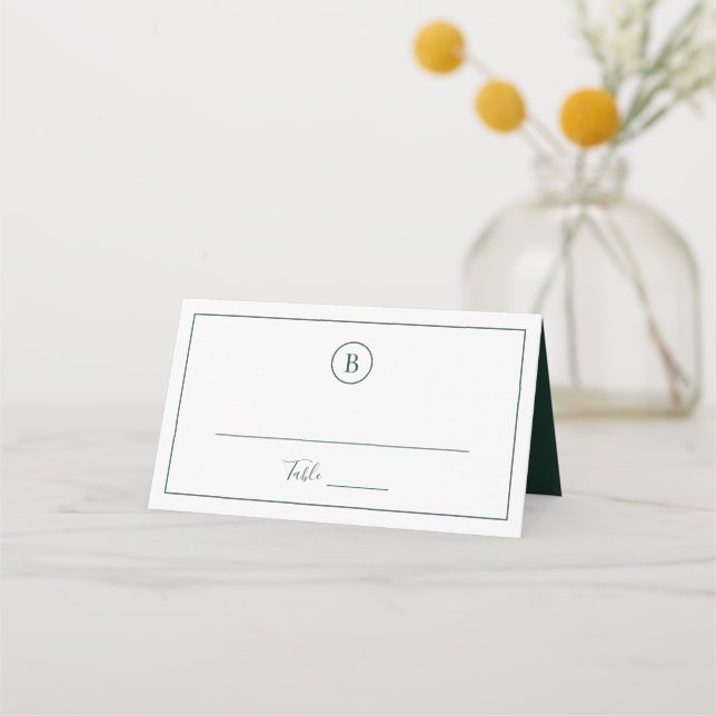 Traditional Forest Green Elegant Wedding Place Card (Front)