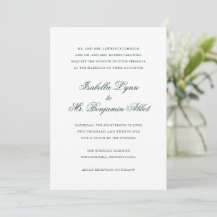 Traditional Forest Green Formal Elegant Wedding Invitation