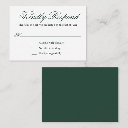 Traditional Forest Green Formal Mini Wedding RSVP Note Card