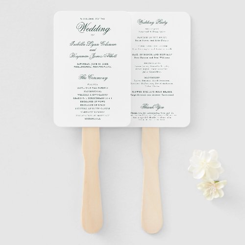 Traditional Forest Green Formal Wedding Program Hand Fan