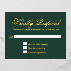 Traditional Forest Green Wedding Foil RSVP Card