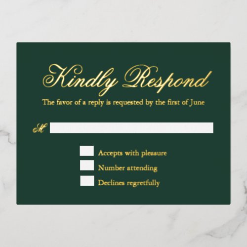 Traditional Forest Green Wedding Foil RSVP Card