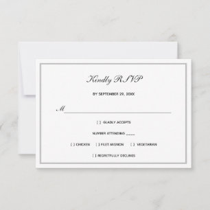 Traditional Formal Black White Silver Wedding RSVP Card