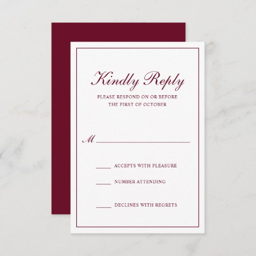 Traditional Formal Elegant Burgundy Wedding RSVP Card