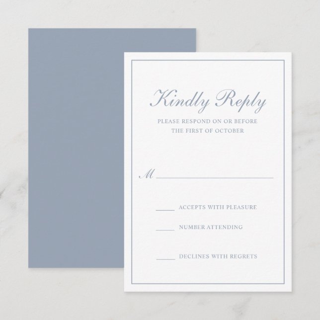 Traditional Formal Elegant Dusty Blue Wedding RSVP Card (Front/Back)