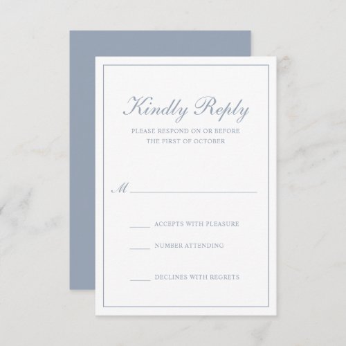 Traditional Formal Elegant Dusty Blue Wedding RSVP Card